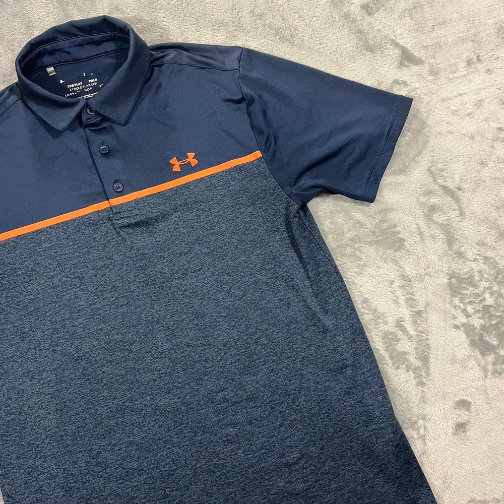 UNDER ARMOUR Playoff Polo Shirt Mens Small Navy Blue Colorblock Gym Golf Active - Picture 16 of 16